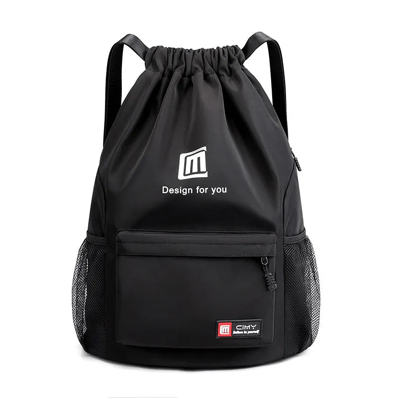 Oxford fabric drawstring travel backpack in multiple colours with double shoulder straps and pull-belt closure