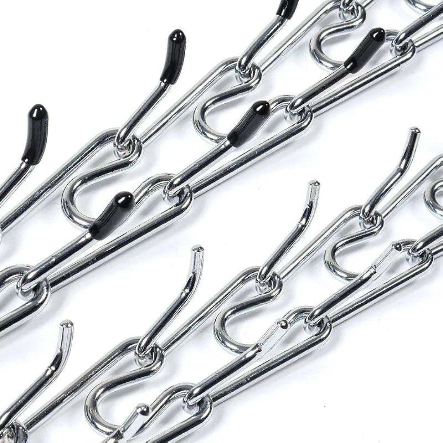 Stainless steel dog training prong collar with adjustable chain links and rubber comfort tips