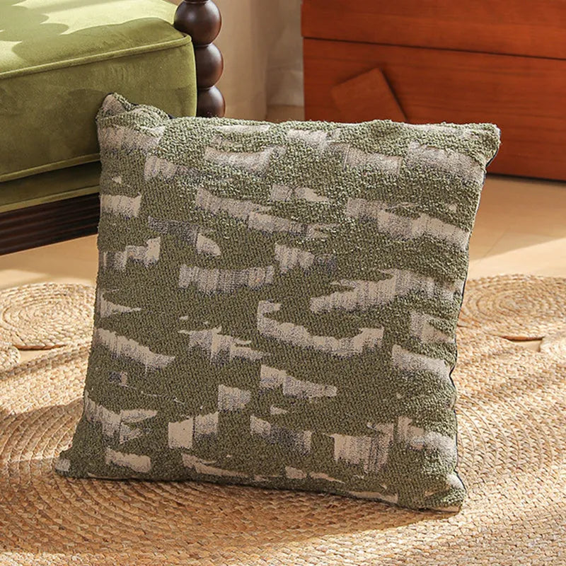 Square jacquard cushion cover with detailed plant and flower pattern in Nordic retro style.