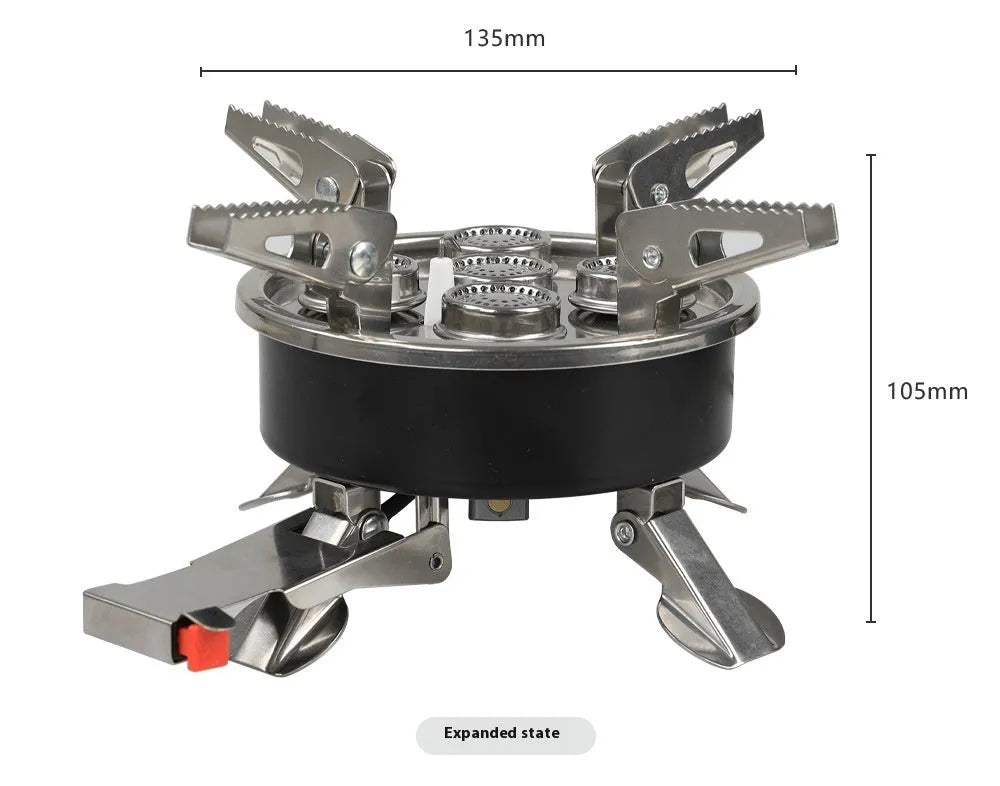 Silver portable split gas stove with foldable design and 100cm hose for 3-5 person outdoor cooking