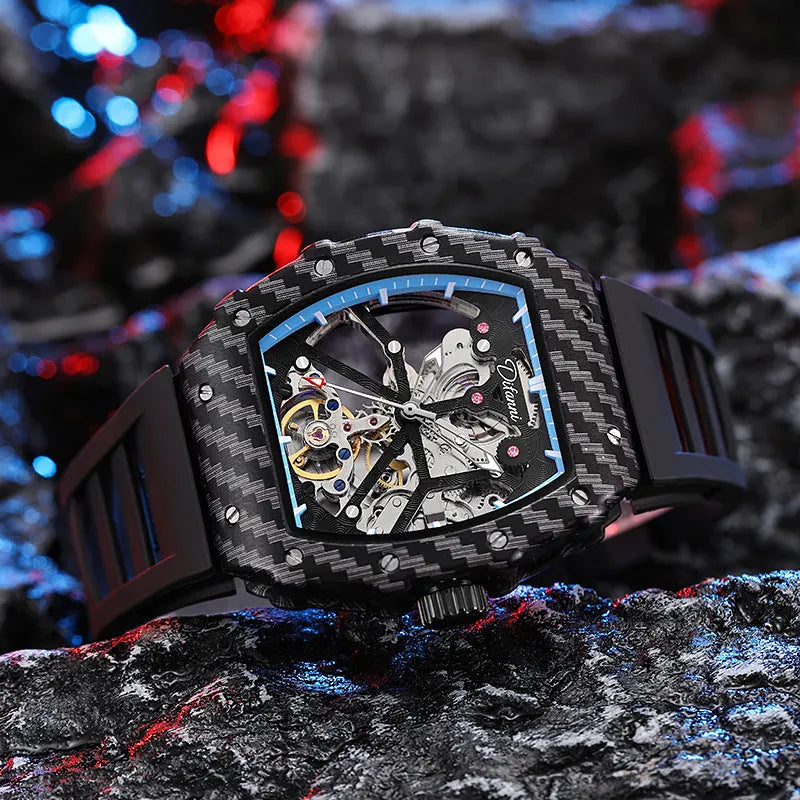 Mechanical waterproof luminous men's watch with mineral glass and stainless steel buckle
