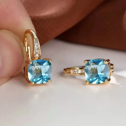 Geometric square ear clips with moissanite inlays in gold silver and coloured electroplated finishes