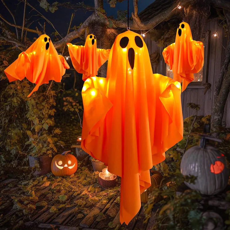 White cloth ghost Halloween light with 4.5V button battery for indoor party decoration