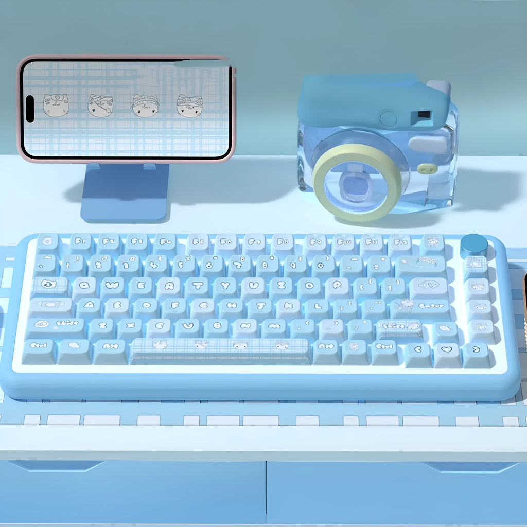 Watercolour kitten design custom keycap set for mechanical keyboards in PTB material