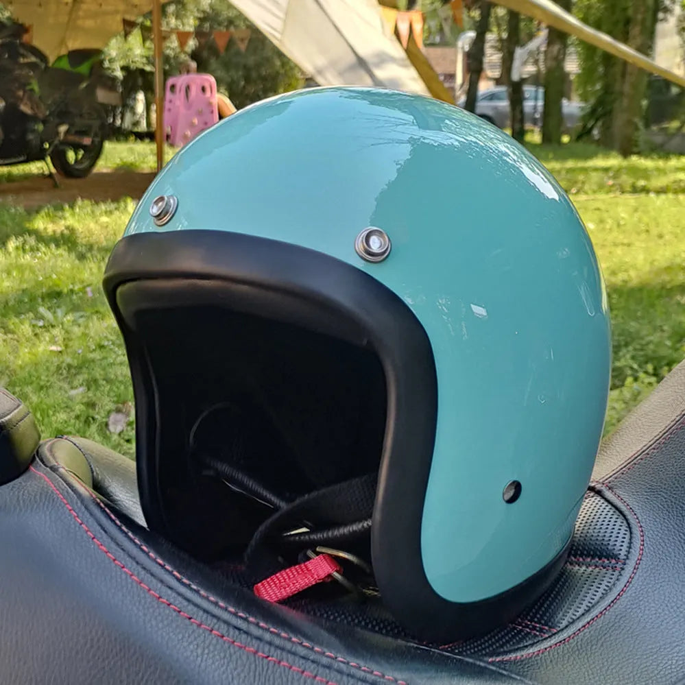 FRP retro-style half motorcycle helmet shown in a cement grey colour variant.