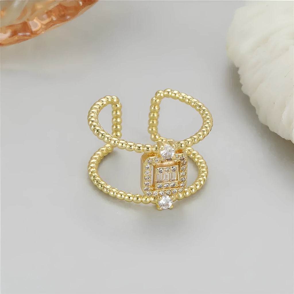 Copper gold-plated open ring with adjustable opening and U-shaped asymmetric design