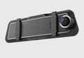 Dual-lens car driving recorder with a large touch screen, shown in black, gold grey, and blue grey colour options.