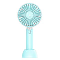 Blue handheld mini desktop USB electric fan with three speed settings and oscillating head