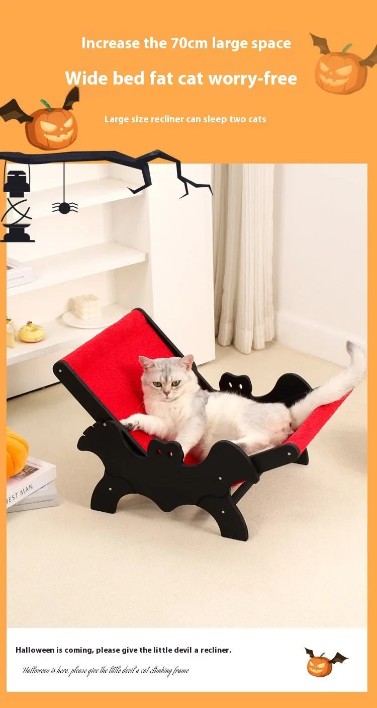 MW-054 wooden cat recliner bed with black and red halloween cage design