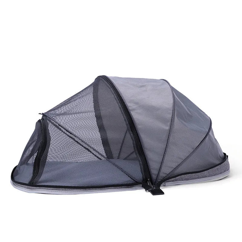 Portable folding cat tent with half mesh design in blue colour