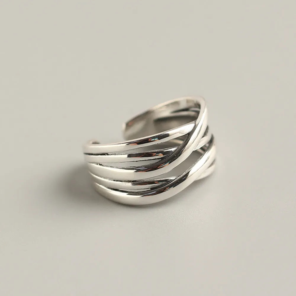 S925 sterling silver vintage weave ring for women in retro silver colour.