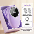 Beige and purple digital display fur ball trimmer with cutter heads for pet hair removal