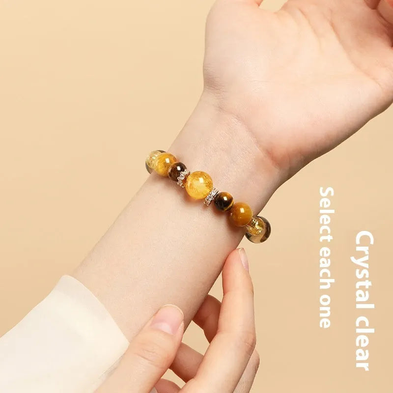 Lucky Jinba tiger-eye crystal bracelet with geometry beads in natural yellow tower colour