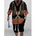 Loose casual short sleeve suit set in polyester fabric showing matching top and shorts