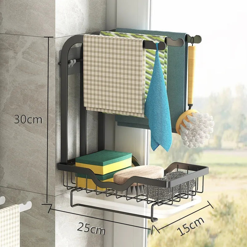 Foldable white plastic kitchen rack for draining cloths in new Chinese style, shown in wall-mounted and table-top use.