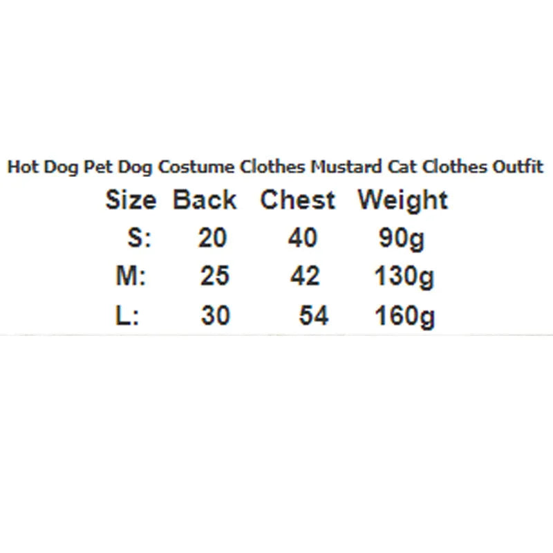 Hot dog costume for small to medium dogs and cats in stuffed design with three size options