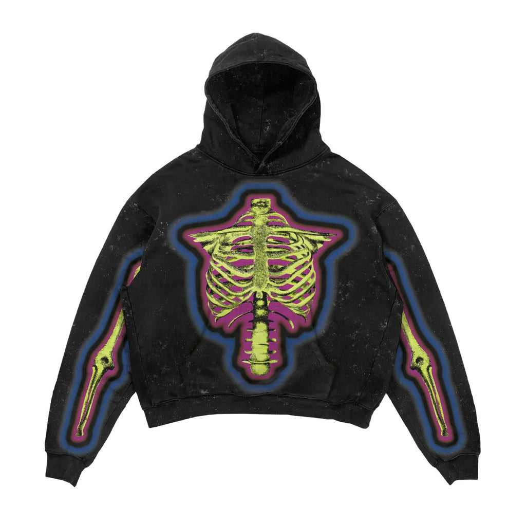3D printed Halloween hoodie for men women black polyester slim fit round neck with patch bag