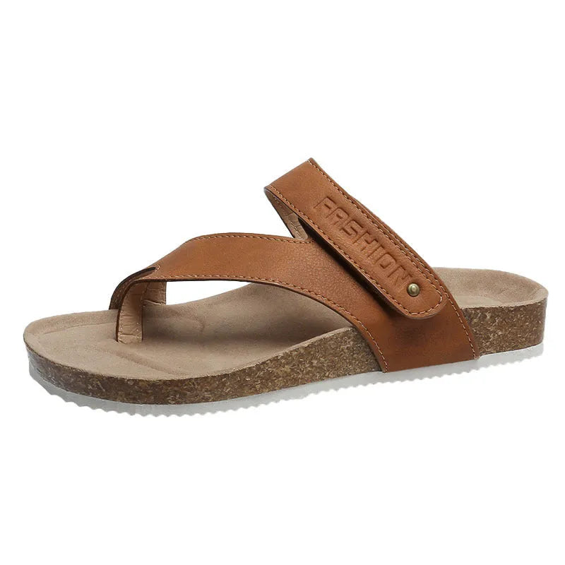 Flat toe ring thick-soled flip-flops in a solid colour on a foam sole.