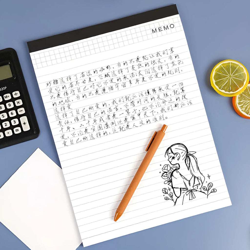 A4 tearable meeting minutes notebook with grid paper and wireless adhesive binding in assorted colours