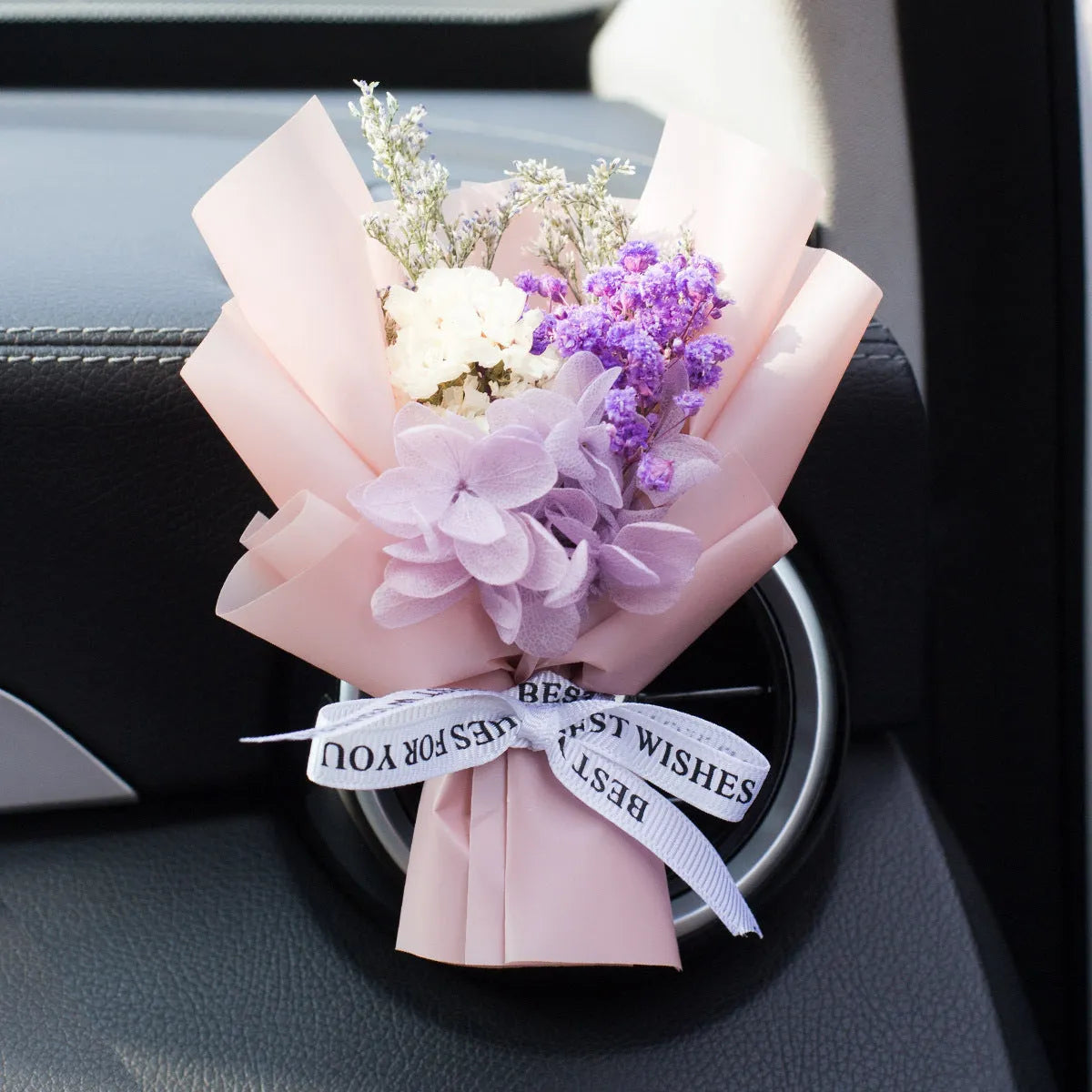 Handmade dried flower bouquet car vent air freshener in a choice of 13 colours.