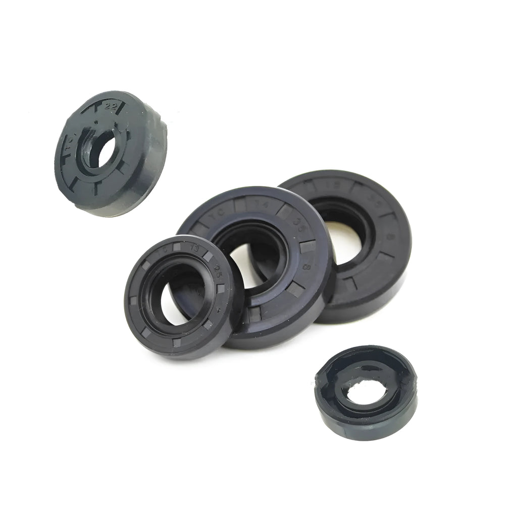 6-piece motorcycle rubber seal kit for AG100 models showing assorted 45mm diameter seals with carbon steel frames