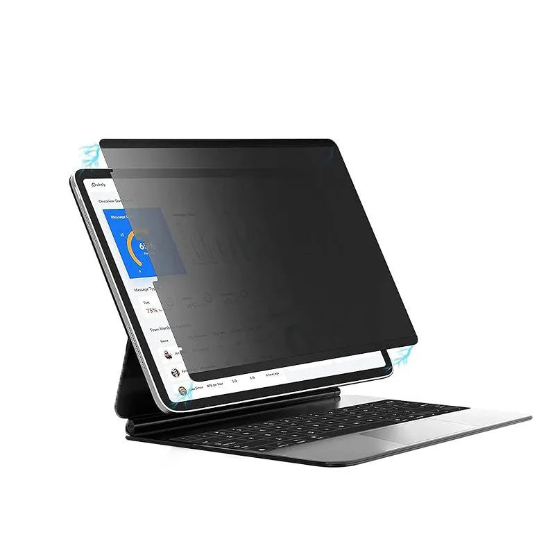 Magnetic suction anti-peeping screen protector film for iPad with paper-like texture and storage clip.