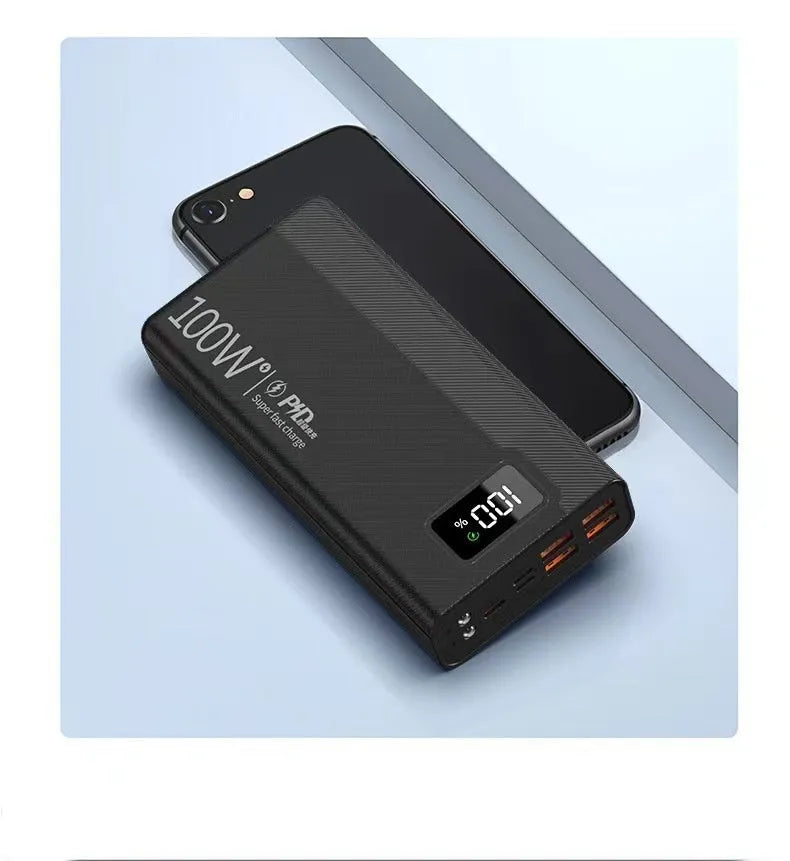 Large capacity power bank in black or white plastic housing with dimensions from 150×76×30mm to 150×76×50mm