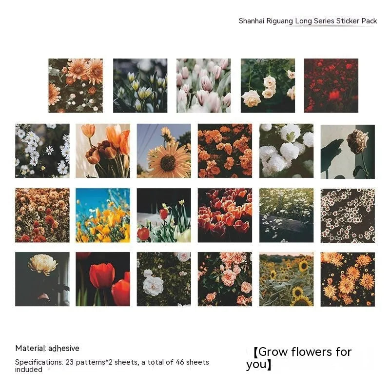 Box of square Nordic style decorative stickers showing six colour themes like Rose Love Letter and Grape Wine.