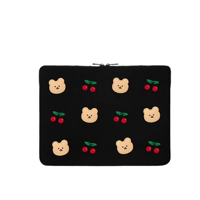 Embroidered animal design laptop sleeve in polyester with puppy pattern for 13-15 inch laptops