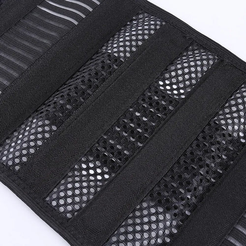 Black breathable sports waist support with steel plate for lumbar protection during fitness and running