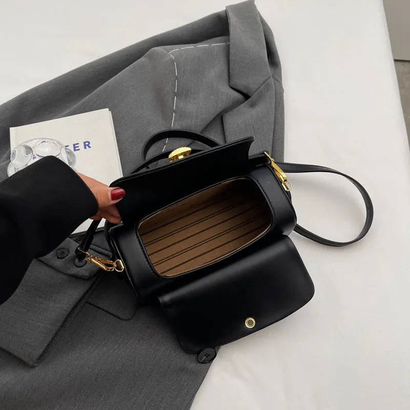 Personalised women's PU leather shoulder messenger bag in black, beige, pink, or khaki with letter detailing