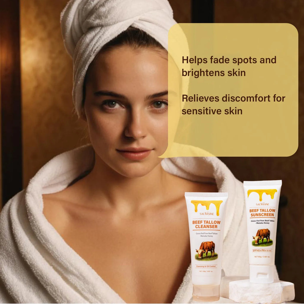 Butter Honey seven-piece facial care set including cleanser, cream, lotion, scrub, lipstick, and protective cream.