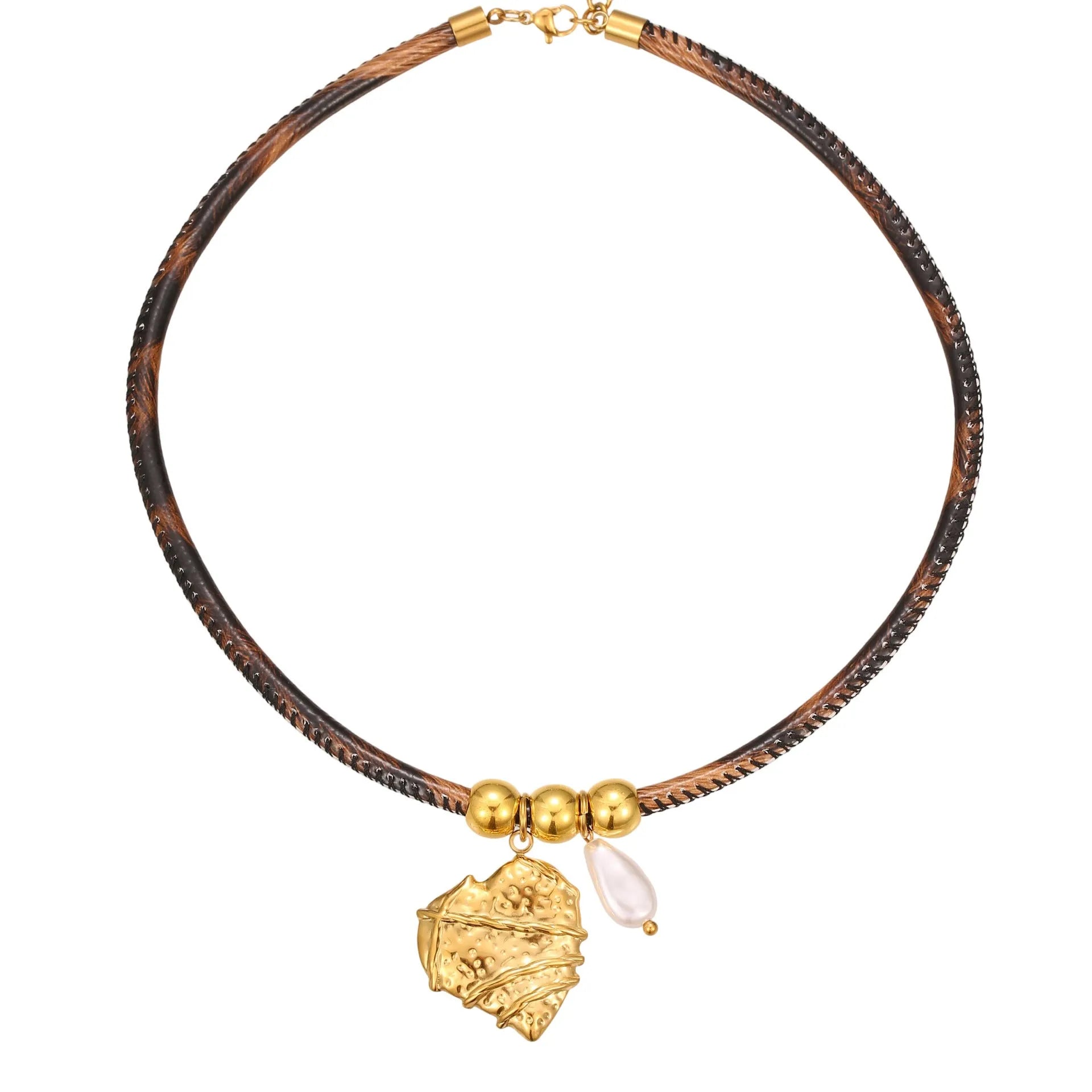 Women's leopard print geometric stainless steel necklace with 18K gold plating on adjustable chain