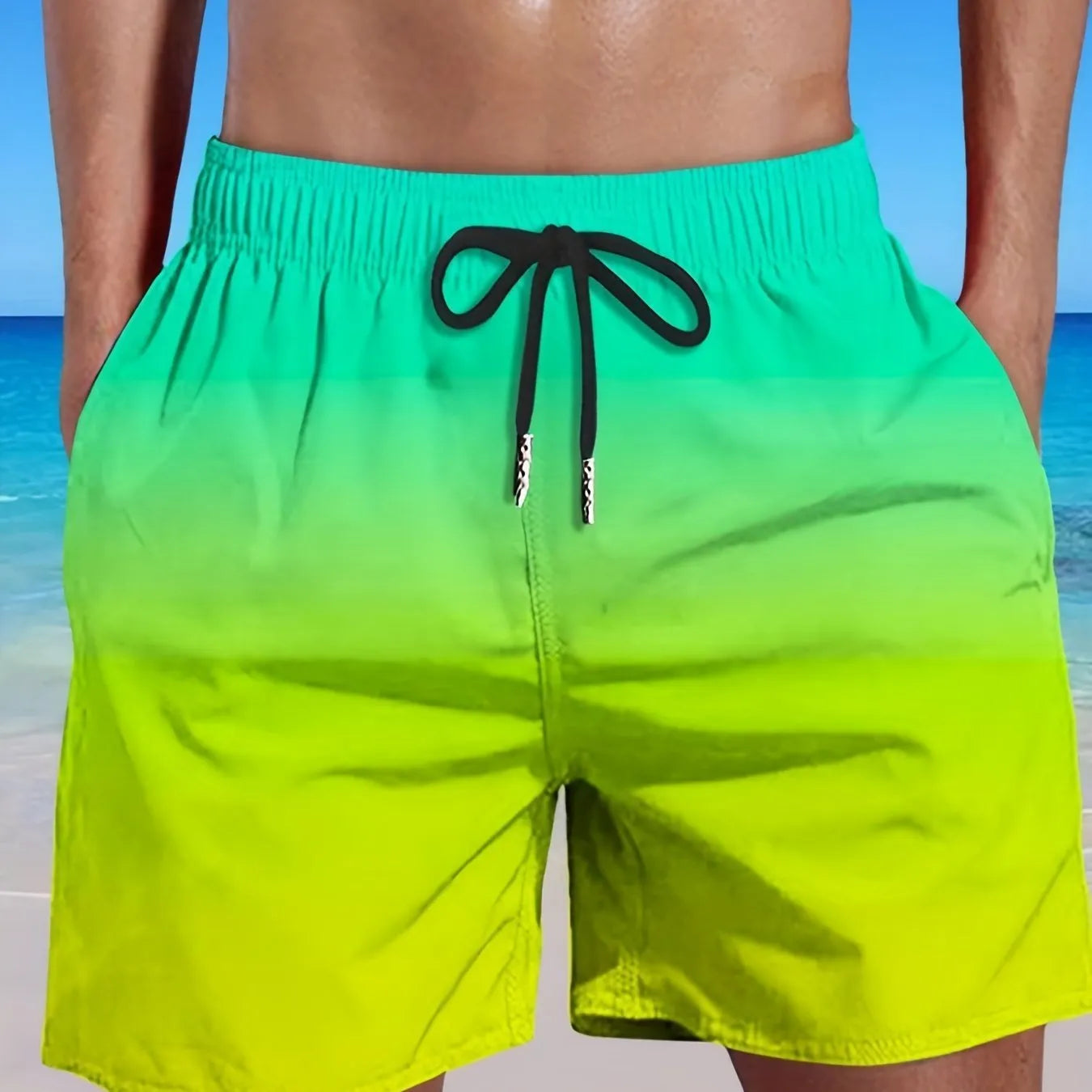 Men's gradient colour 3D printed sports shorts in mesh fabric with micro elasticity
