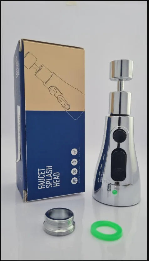 Silver universal pressurised kitchen faucet sprayer with rotating head and three-mode selector