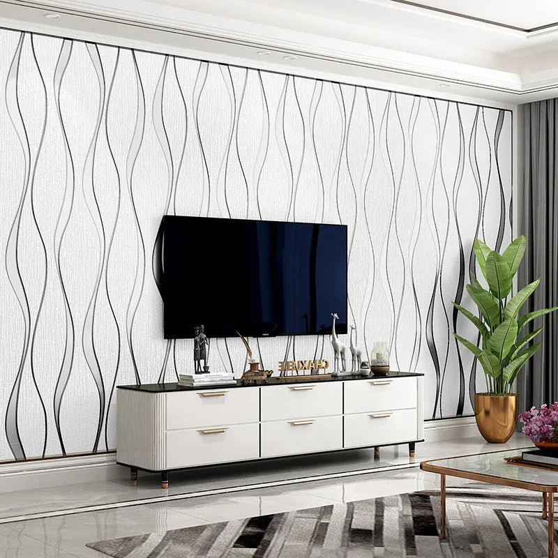 Curved stripe 3D background wallpaper textured surface in deerskin velvet non-woven fabric