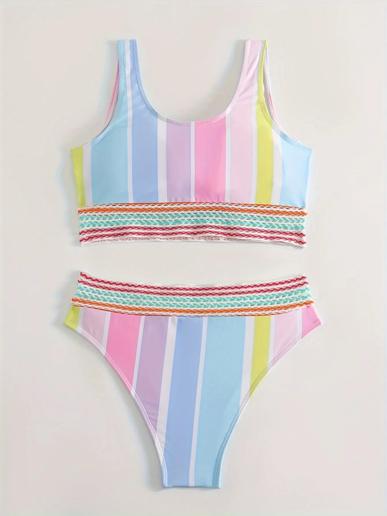 Women's striped bikini swimwear set with European American style pattern in polyester spandex fabric