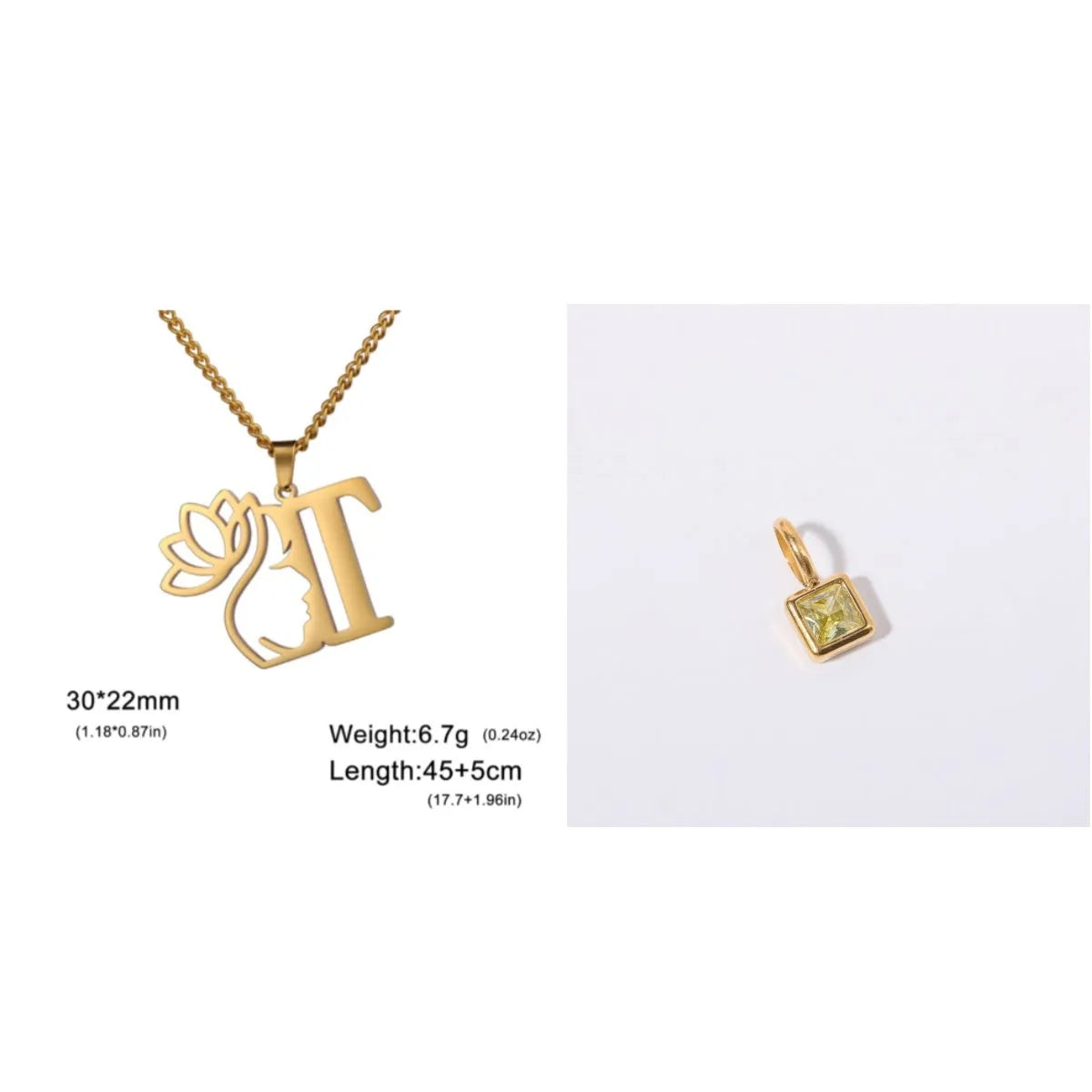 Stainless steel cross chain necklace with single pendant in gold or silver colour