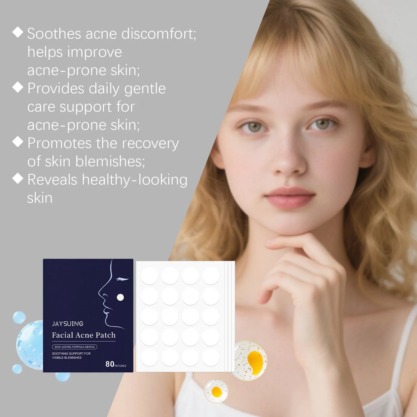 Pack of 80 hydrocolloid acne patches for spot treatment and pimple care