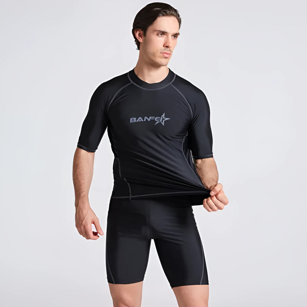 Men's half sleeve swimwear set for swimming snorkeling surfing with quick-dry nylon fabric