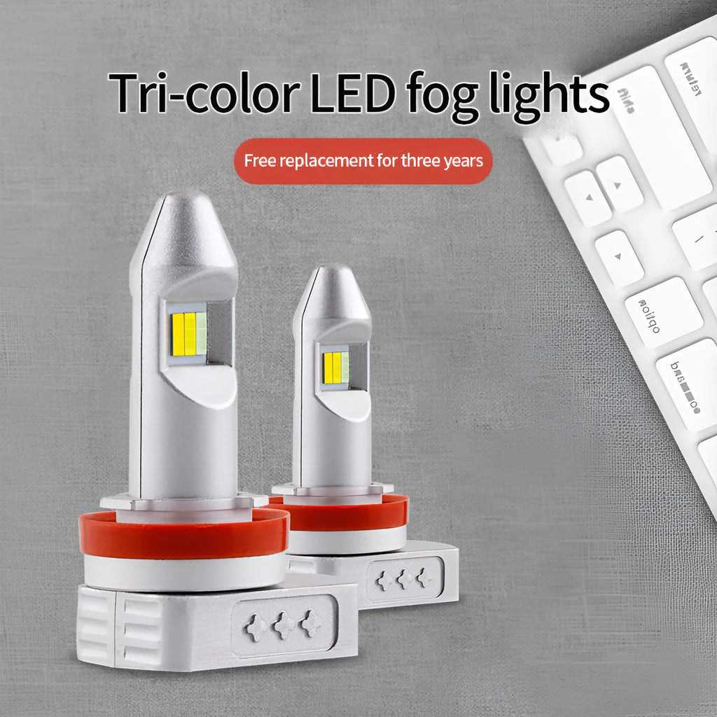 LED car fog light retrofit kit with aluminium housing showing bulb connector formats