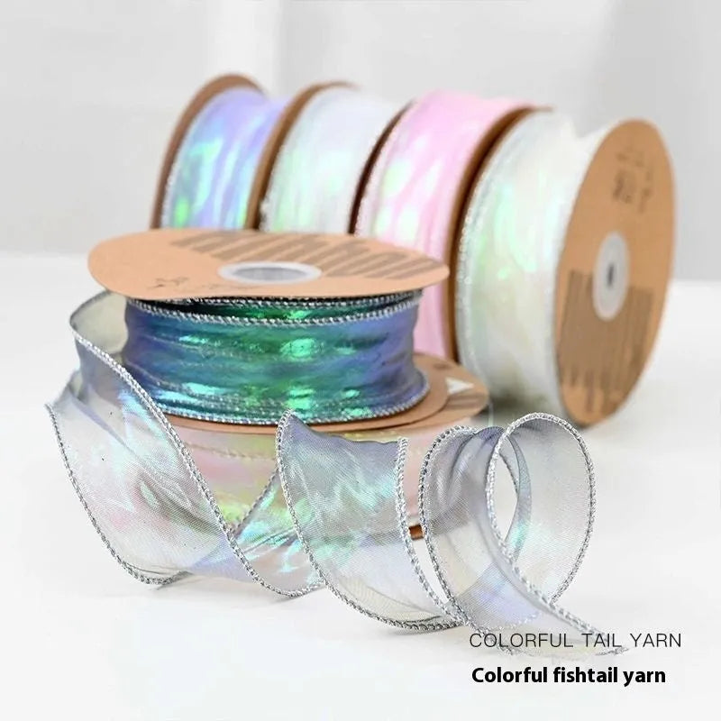 Colourful fishtail mesh ribbon roll with wave pattern, 4cm wide decorative trim