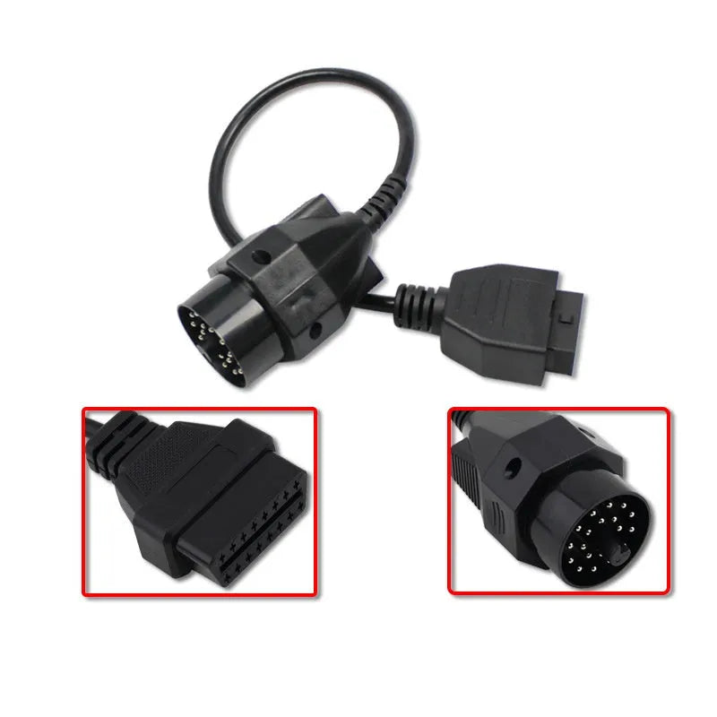 BMW OBD2 diagnostic cable adapter showing 20-pin and 16-pin connectors