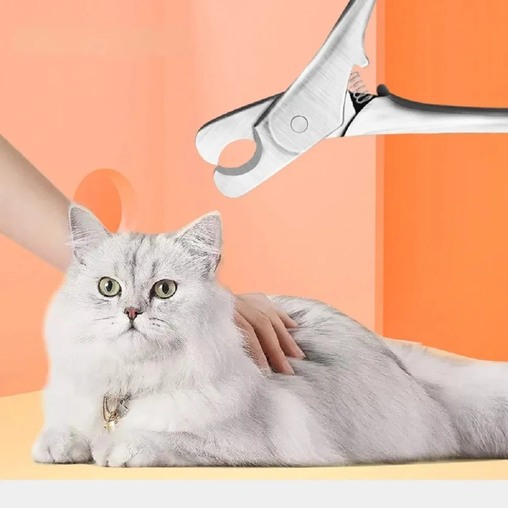 Silver stainless steel professional pet nail clipper with safety guard for dog and cat grooming