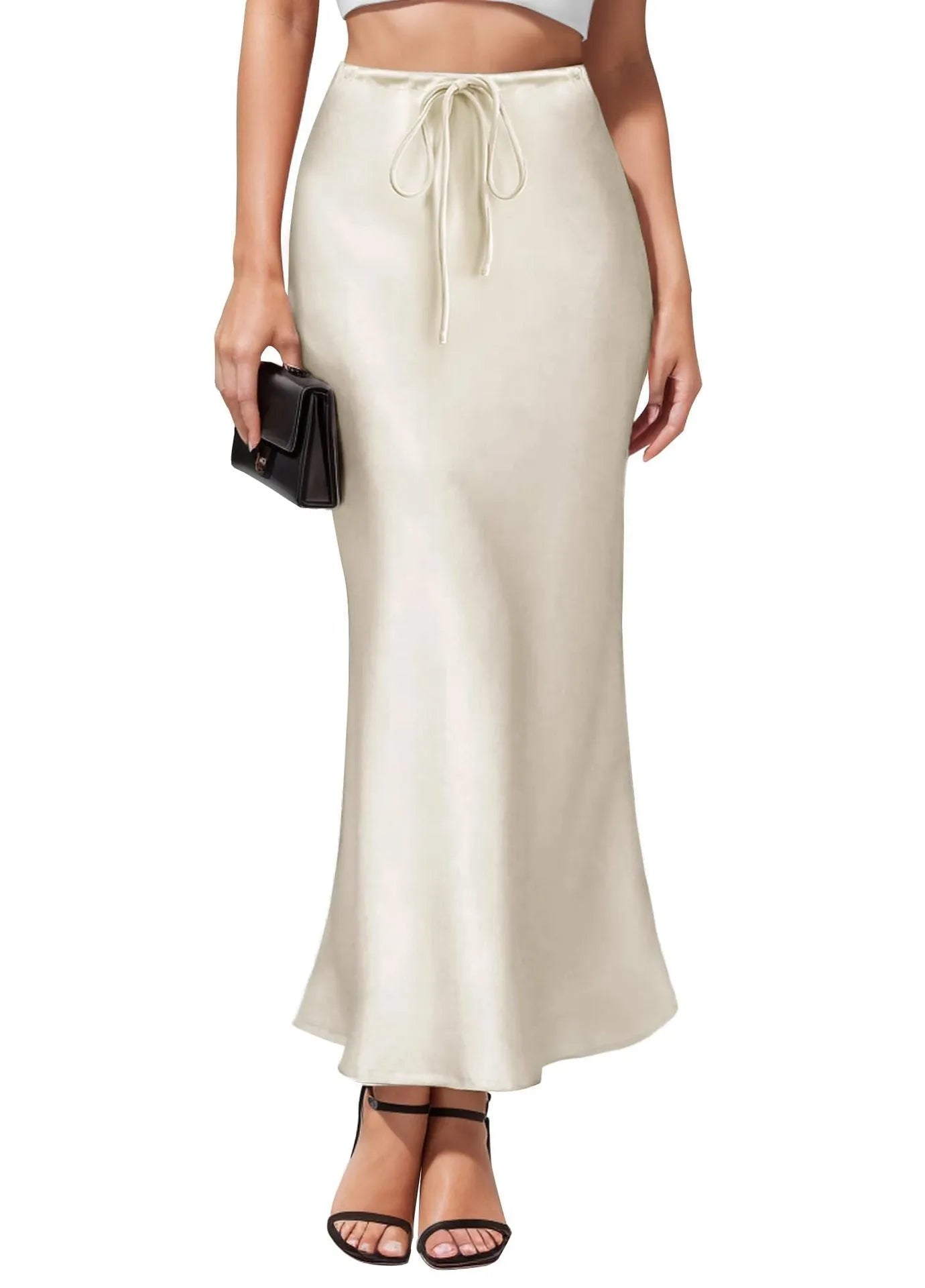 High-waisted asymmetric acetate skirt with irregular stitching in multiple colour options