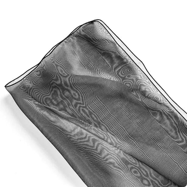 Silk arabesquitic fabric flower bouquet bag in blue colour showing decorative patterning and 60×60cm dimensions