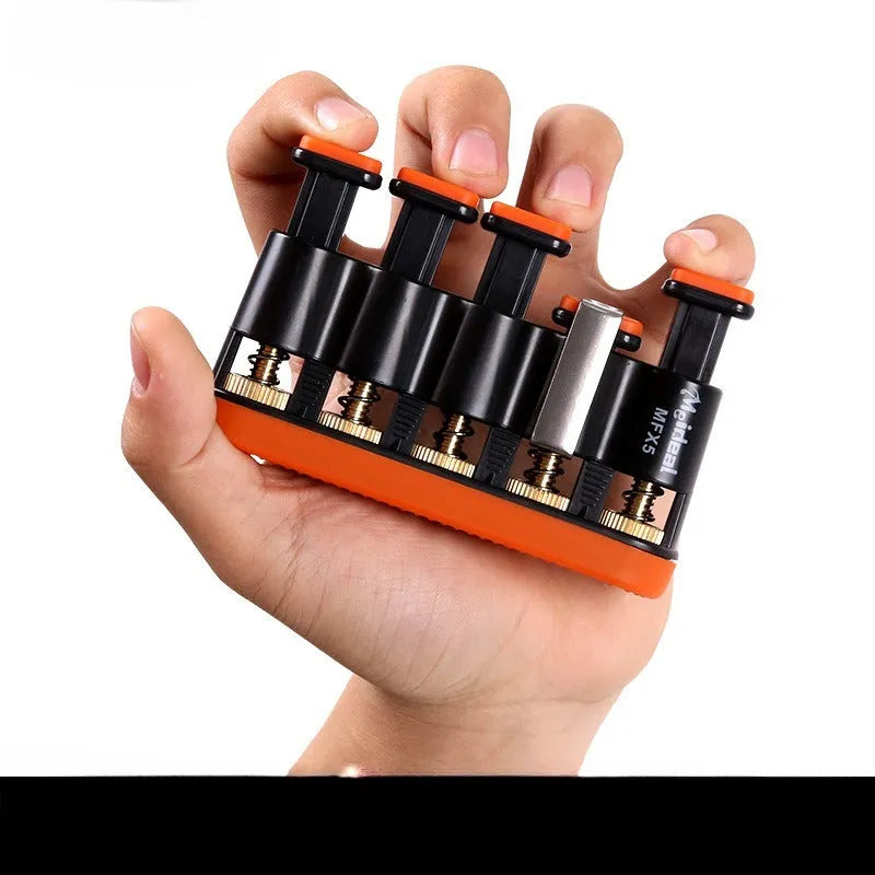 Grey and orange non-slip silicone finger trainer for musical hand development