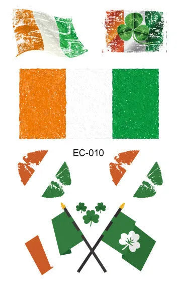 Irish festival flag tattoo sticker paper with clover design measuring 120x75mm for children's face decoration