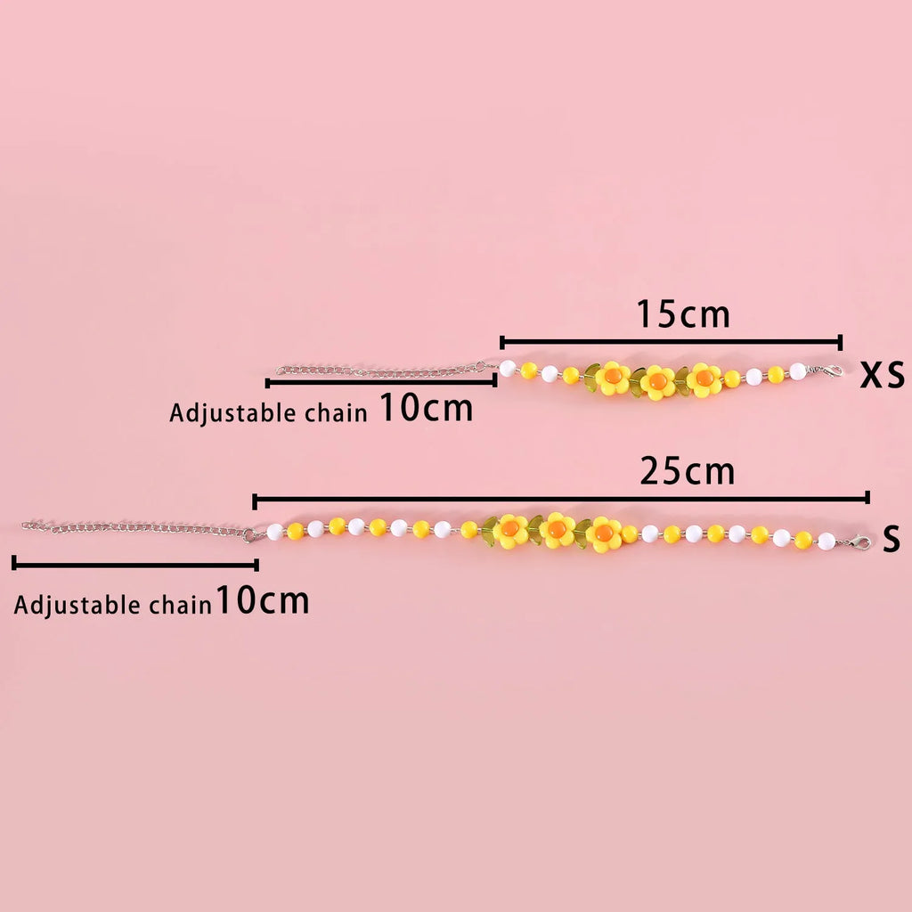 Colourful plastic pearl pet necklace with small flower, rainbow, or peach bead designs for cats