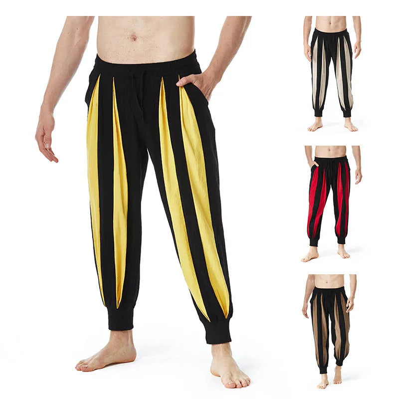 Men's straight-leg casual trousers in polyester fabric available in four colours with Asian sizing